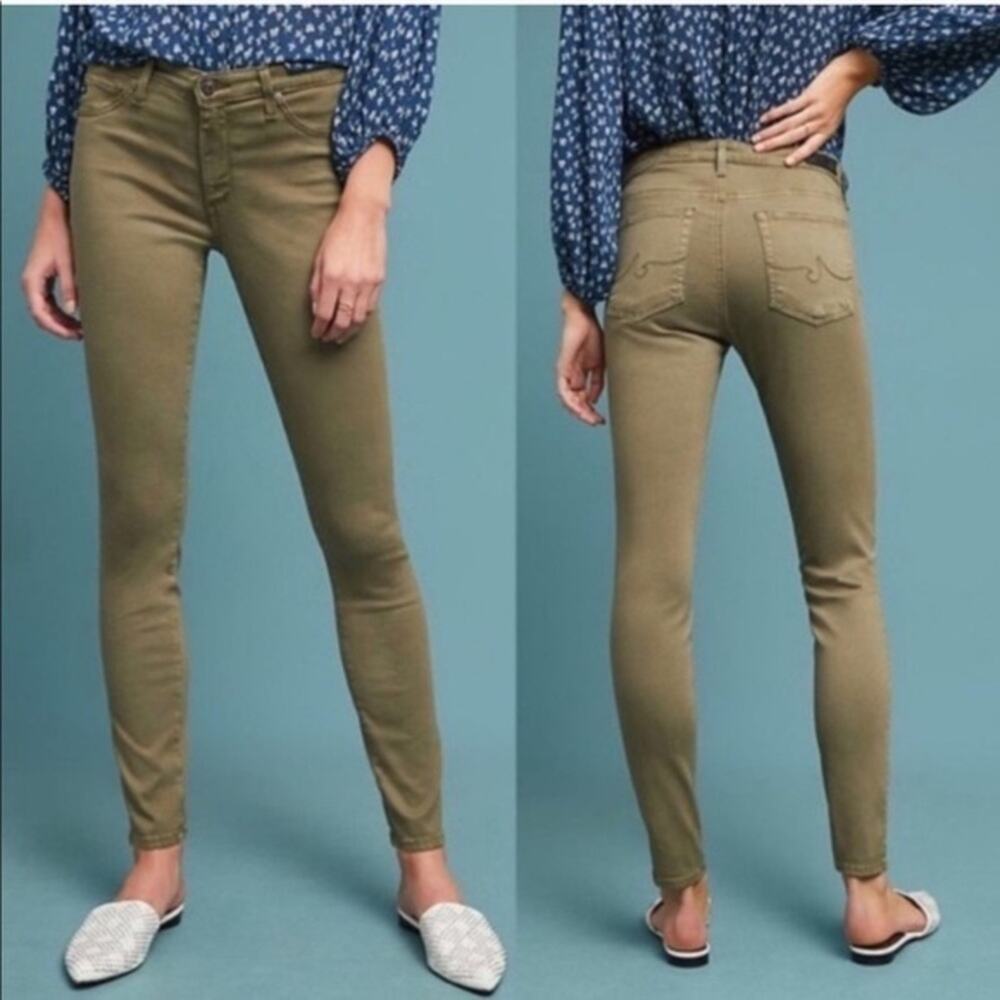 AG Adriano Goldschmied Abbey Mid Rise Super Skinny Ankle Petite Green Jeans 29